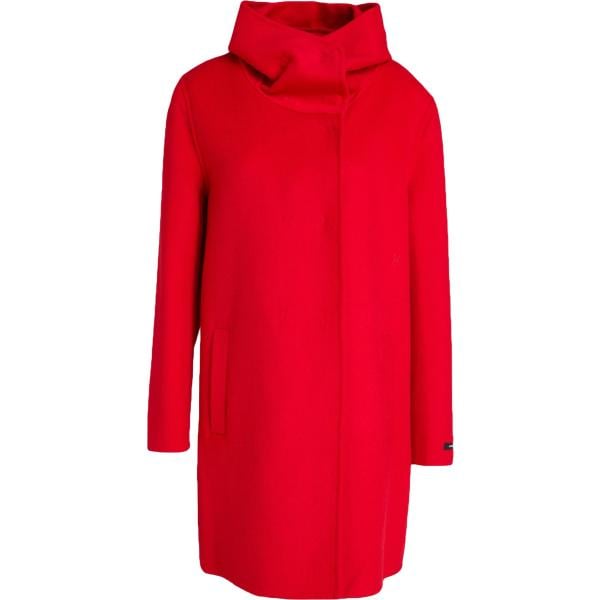 Cappotto da donna doppiopetto in rosso classico collo con cappuccio a maniche lunghe con bottoni in lana GRETHA Milano