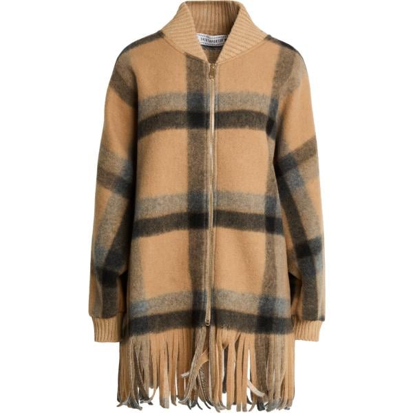 Cappotto da donna in marrone chiaro a quadri lavorato a maglia monopetto a maniche lunghe con zip in lana Shirtaporter Shirtaporter