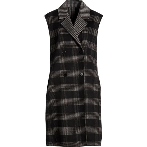 Cappotto da donna doppiopetto in nero pece principe di galles collo con revers senza maniche con bottoni in lana Twinset Twinset