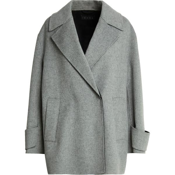 Caban da donna in grigio chiaro a maniche lunghe con bottoni in lana ICONA by KAOS