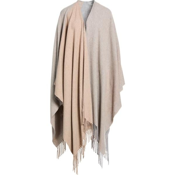 Mantella da donna in beige sabbia con frange in lana Purotatto Purotatto