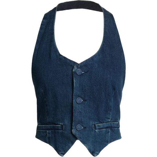 Top da donna in blu scuro con scollo senza maniche con bottoni in denim Good American Good American