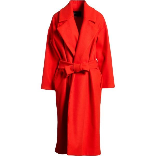 Cappotto da donna in rosso classico collo con revers monopetto a maniche lunghe con cintura in lana Actualee