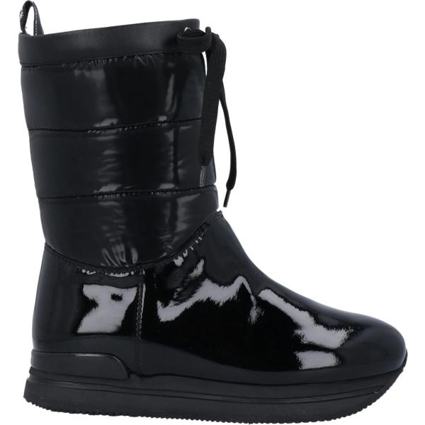 stivaletti da donna in nero pece effetto vernice con tacco a punta tonda Hogan