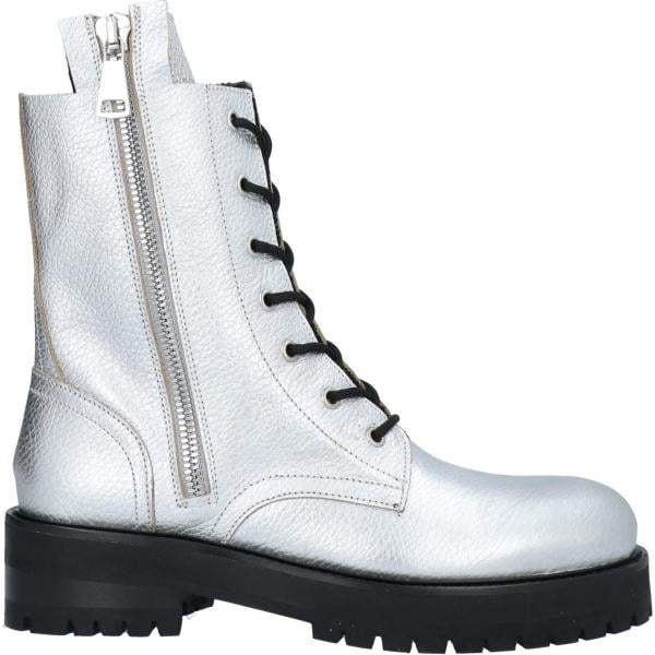 anfibi da donna in bianco neve effetto laminato con tacco squadrato a punta tonda con zip in pelle Dondup