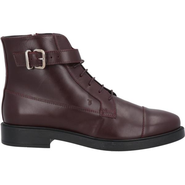 stivaletti da donna con stringhe in marrone scuro con tacco squadrato a punta tonda con zip in pelle Tod's