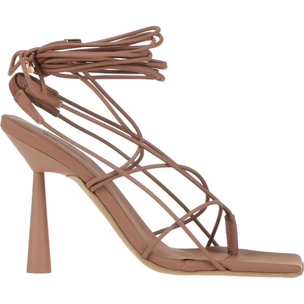 ciabatte da donna in marrone chiaro con tacco a punta quadrata con lacci Gia / Rhw