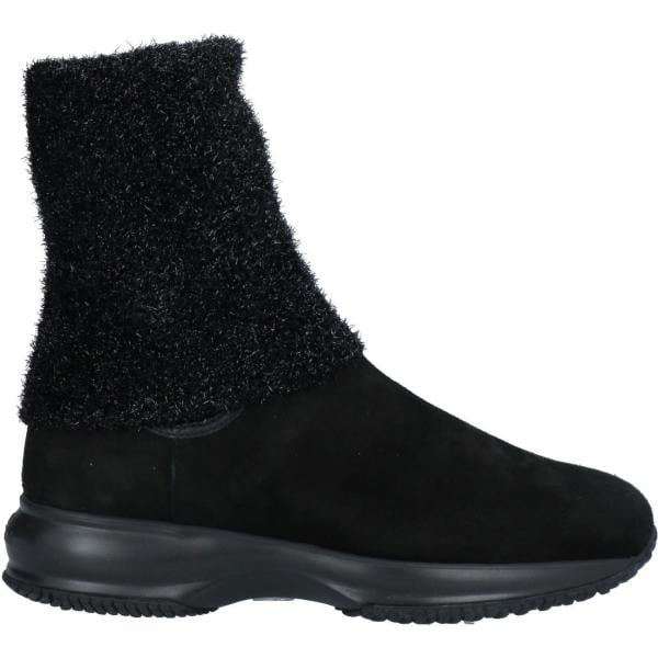 stivaletti da donna in nero pece effetto laminato senza tacco a punta tonda in pelle Hogan