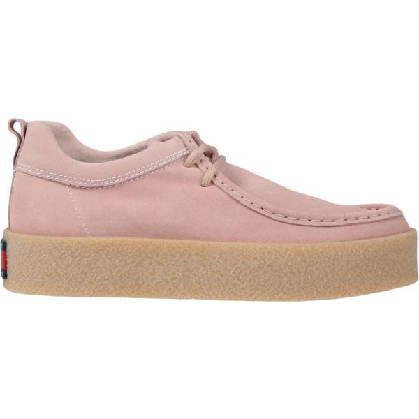 scarpe stringate da donna in marrone chiaro effetto scamosciato senza tacco a punta tonda in pelle Tommy Jeans