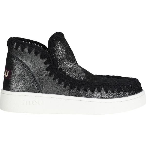 stivaletti da donna in grigio scuro effetto scamosciato senza tacco a punta tonda in pelle Mou