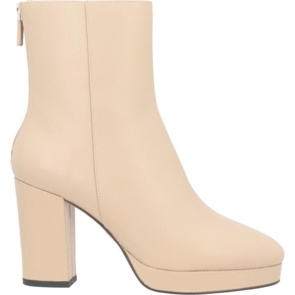 stivaletti da donna in beige sabbia con tacco squadrato a punta tonda con zip in pelle Lola Cruz