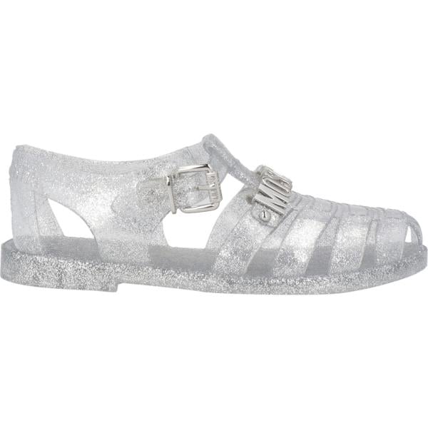 Sandali da donna in grigio chiaro senza tacco a punta tonda con fibbia Moschino Moschino
