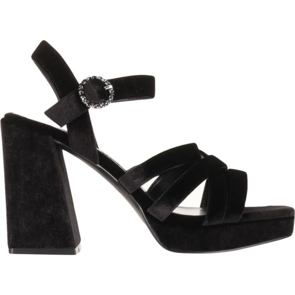 sandali con tacco da donna in nero pece con tacco squadrato a punta quadrata con cinturino in velluto MAX&Co.