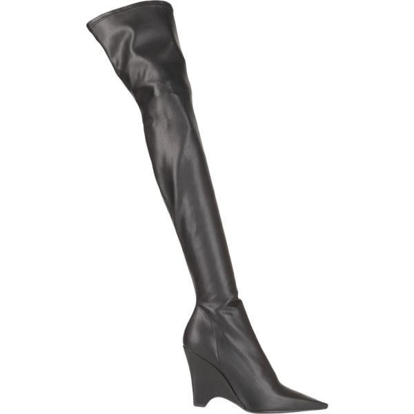 stivali sopra il ginocchio da donna in bianco neve con tacco a punta in pelle Bianca Di