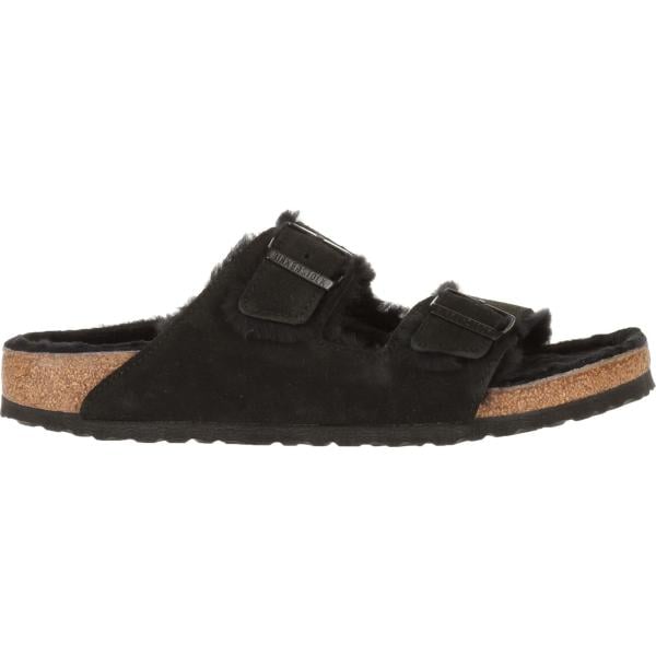 Sandali da donna in bianco neve effetto scamosciato senza tacco a punta tonda con fibbia Birkenstock Birkenstock