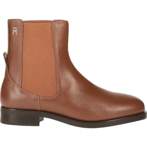 Stivaletti chelsea da donna in marrone chiaro senza tacco a punta tonda in pelle Tommy Hilfiger Tommy Hilfiger