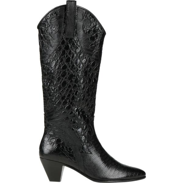 stivali da donna texani in nero pece con stampe con tacco a punta in pelle By Far