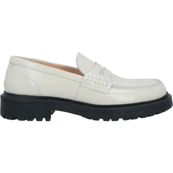 mocassini da donna in bianco neve con tacco squadrato a punta tonda in pelle Semicouture