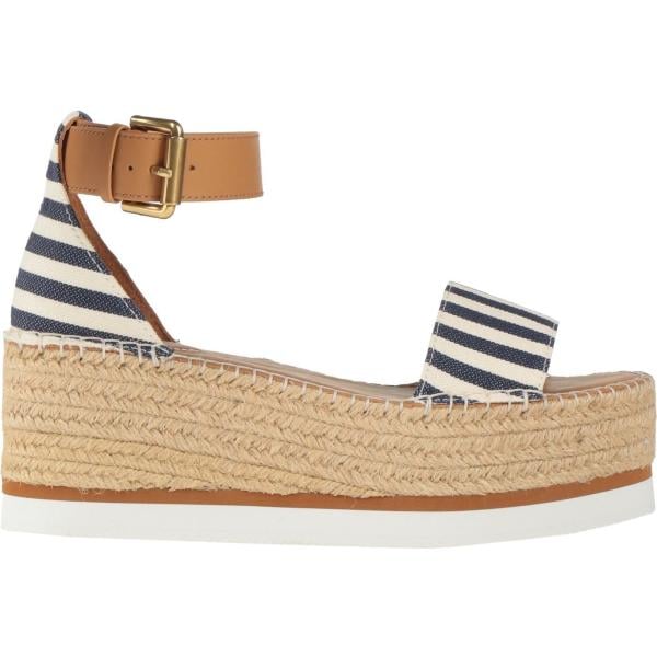 Espadrillas da donna in marrone chiaro a righe con tacco a punta tonda con cinturino in pelle See By Chloé