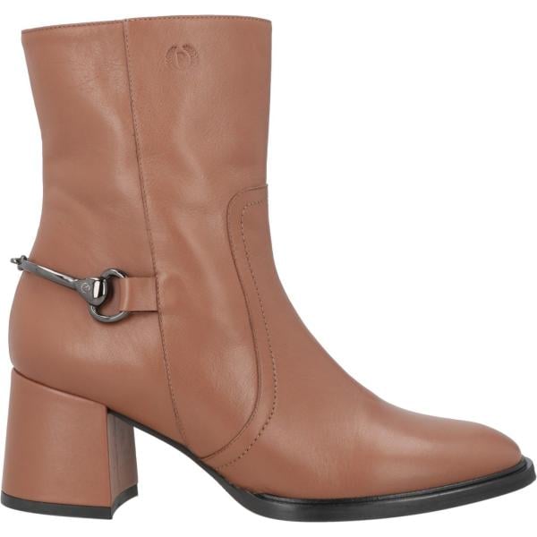 Stivaletti da donna in marrone chiaro con tacco squadrato a punta tonda con zip in pelle Pollini