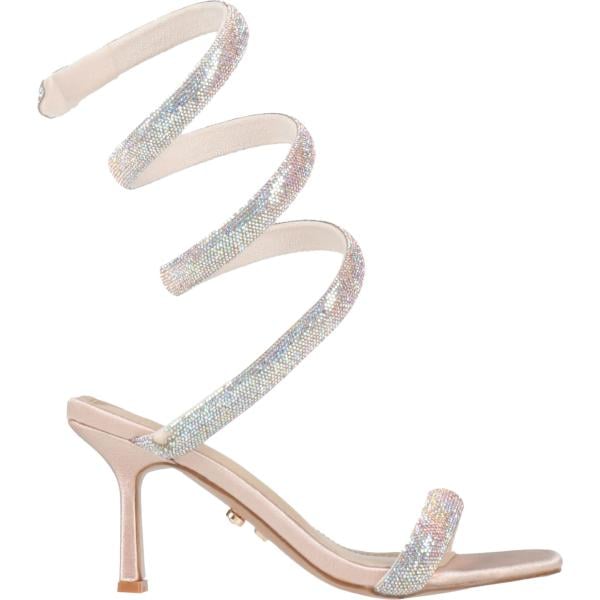 Sandali con tacco da donna in bianco avorio effetto scamosciato con tacco a punta quadrata Twenty Four Haitch Twenty Four Haitch