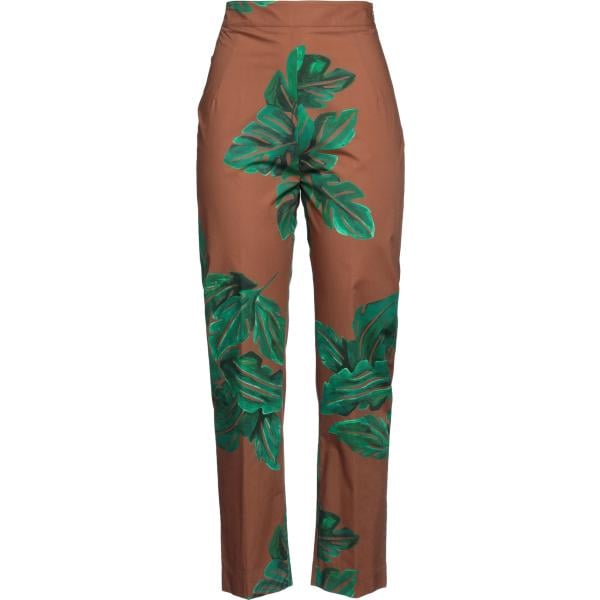 Pantaloni da donna in marrone chiaro a fiori senza tasche a vita alta con zip in cotone Gentryportofino Gentryportofino