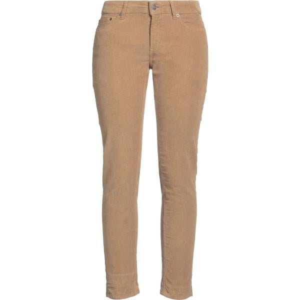 Pantaloni skinny da donna in marrone chiaro senza tasche a vita media con zip in velluto Dondup