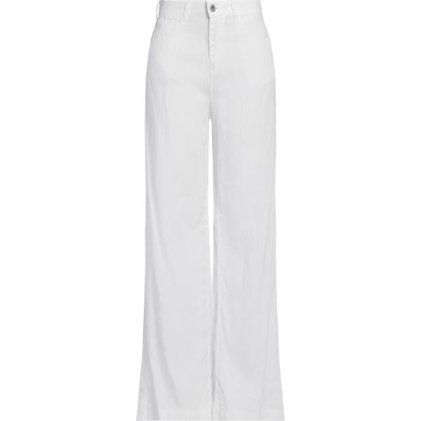 jeans da donna in bianco neve a vita alta con zip in lino Emporio Armani