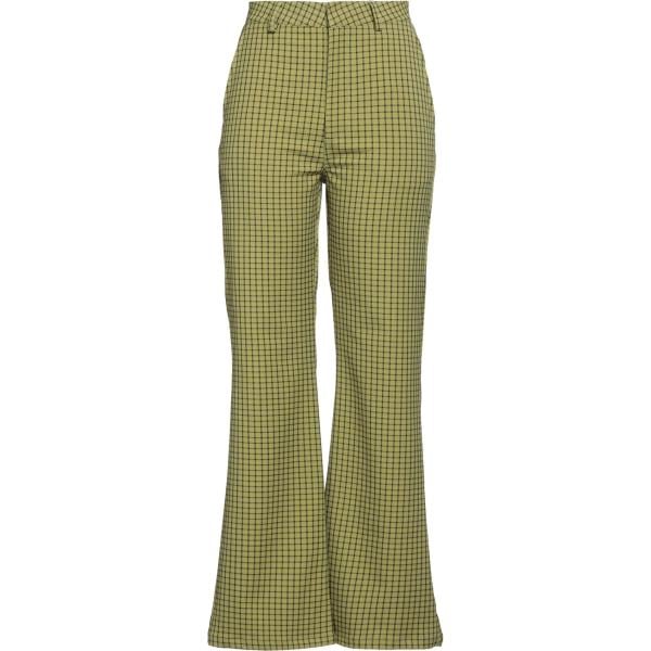 Pantaloni da donna forma svasata in verde oliva a quadri a vita alta con zip in viscosa Weili Zheng Weili Zheng