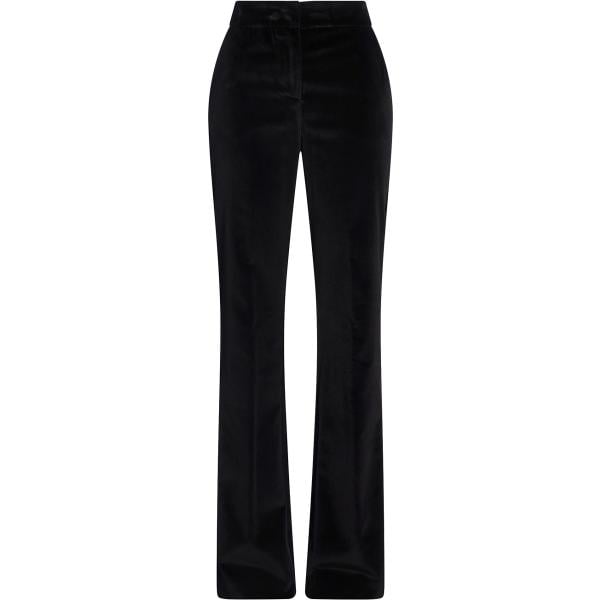 Pantaloni da donna forma svasata in nero pece a vita alta con zip in velluto Drumohr Drumohr