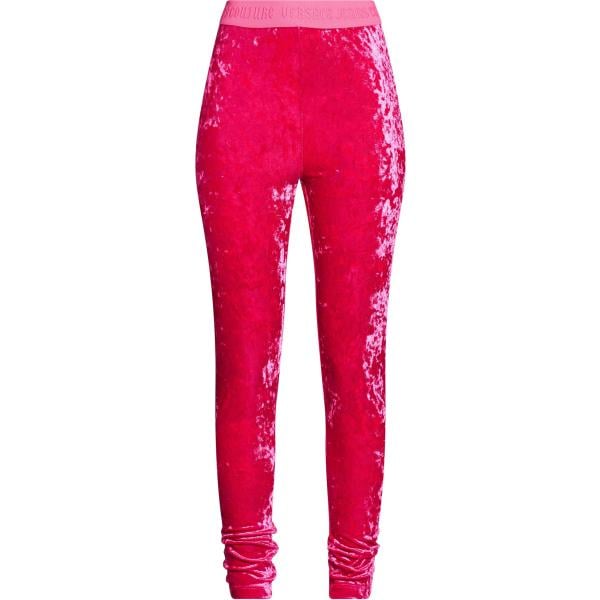 Leggings da donna in rosso classico a vita alta in velluto Versace Jeans Couture Versace Jeans Couture