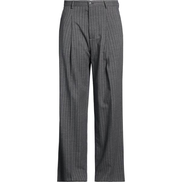 Pantaloni da donna in grigio scuro a righe a vita alta con zip in lana Paura Paura