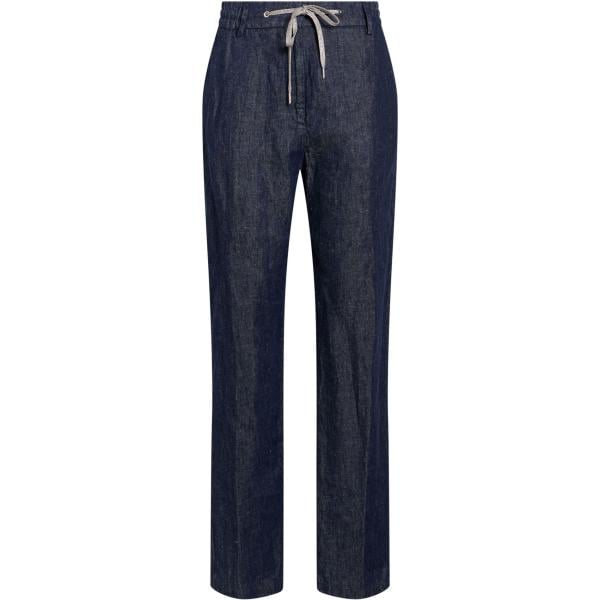Jeans da donna in blu scuro a vita alta con coulisse in lino Eleventy