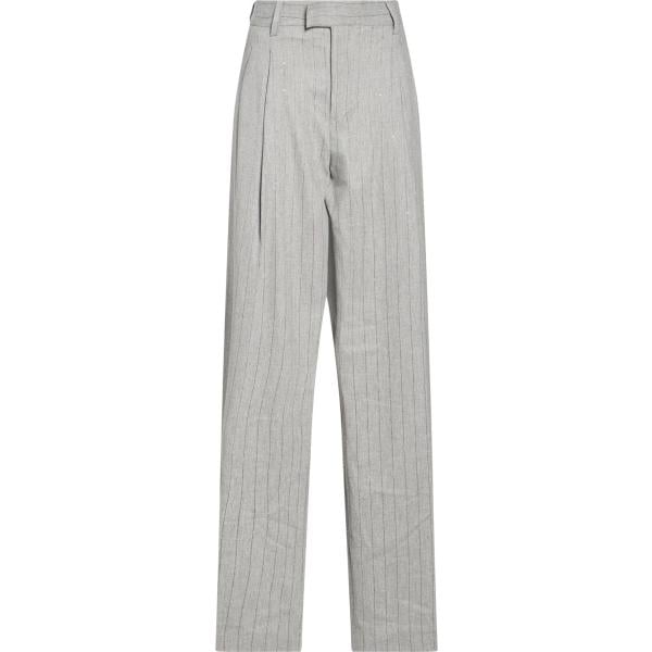 Pantaloni da donna in grigio chiaro a righe con paillettes a vita alta con zip in lana A Paper Kid