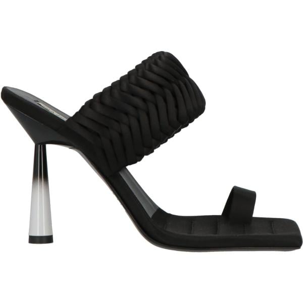 Ciabatte da donna in nero pece con tacco a punta quadrata in pelle Gia / Rhw Gia / Rhw