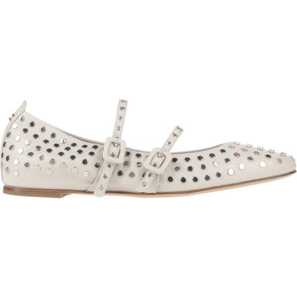 Ballerine da donna in bianco neve con borchie senza tacco a punta tonda con fibbia in pelle Halmanera