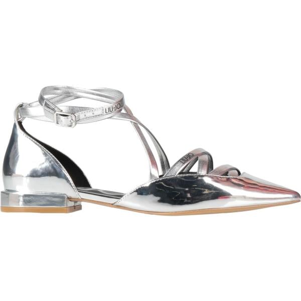 Ballerine da donna in bianco neve effetto laminato a punta con cinturino in pelle Liu •Jo