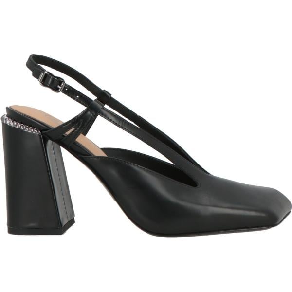 Décolleté da donna in nero pece effetto lucido con tacco squadrato a punta quadrata slingback in pelle Ash