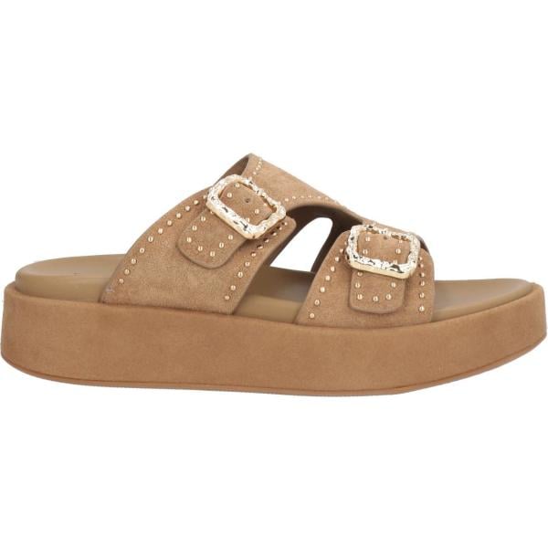 Sandali in pelle da donna in marrone chiaro effetto scamosciato platform a punta tonda con fibbia in pelle Emanuélle Vee Emanuélle Vee