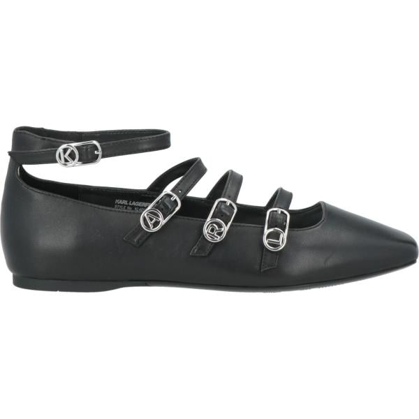Ballerine da donna in grigio scuro a punta quadrata con fibbia in pelle Karl Lagerfeld