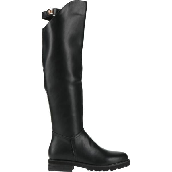Stivali sopra il ginocchio da donna in nero pece con tacco squadrato a punta tonda con zip Divine Follie Divine Follie