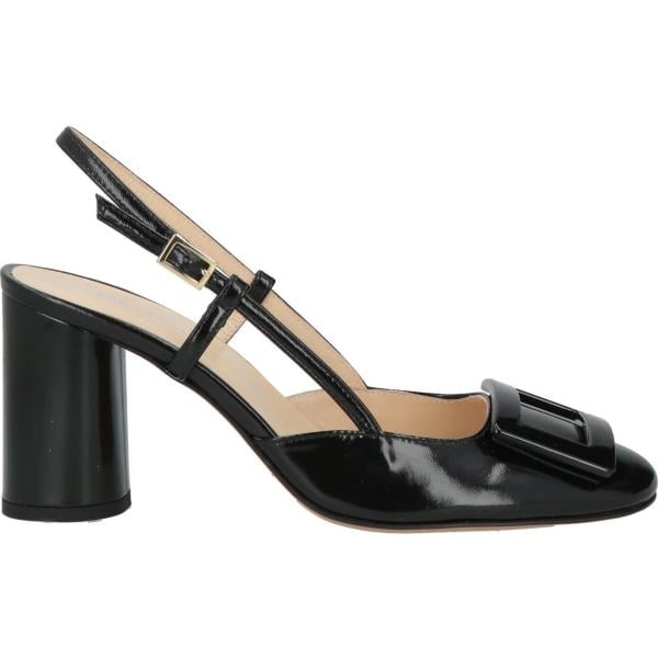 Décolleté da donna in nero pece con tacco a punta tonda slingback in pelle Baldinini