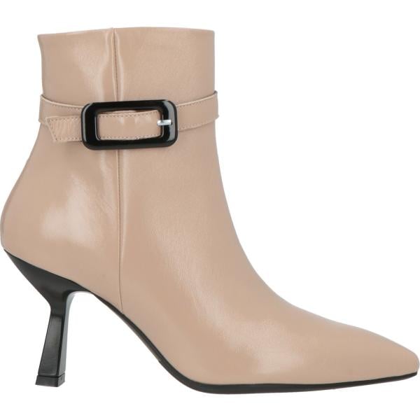 Stivaletti da donna in beige sabbia effetto lucido con tacco rocchetto a punta con zip in pelle Melluso Melluso