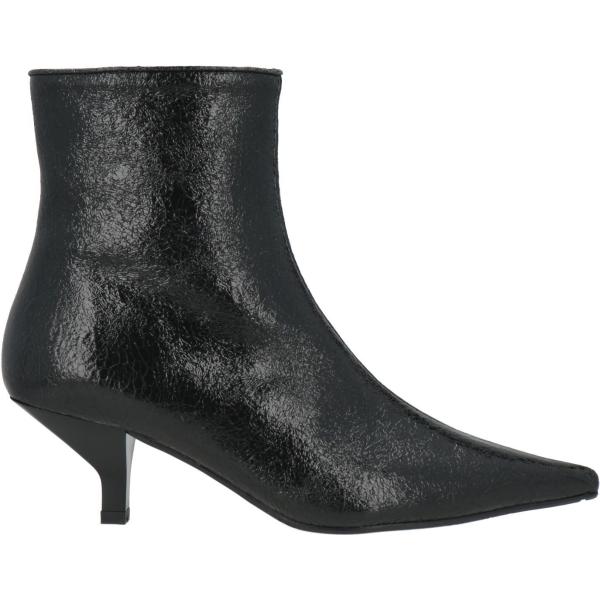 Stivaletti da donna in nero pece con tacco rocchetto a punta con zip in pelle Ras
