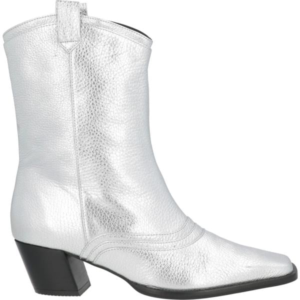 Stivaletti da donna in grigio chiaro effetto laminato con tacco squadrato a punta quadrata in pelle Castañer Castañer