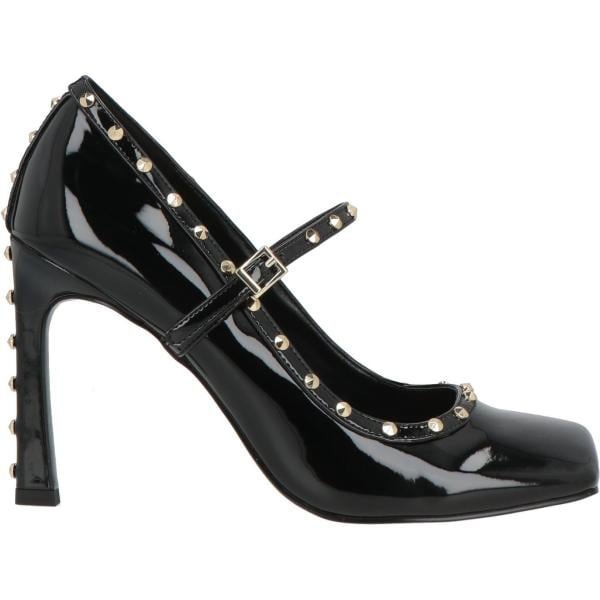 Décolleté da donna in nero pece con borchie con tacco spillo a punta quadrata con fibbia Just Cavalli Just Cavalli
