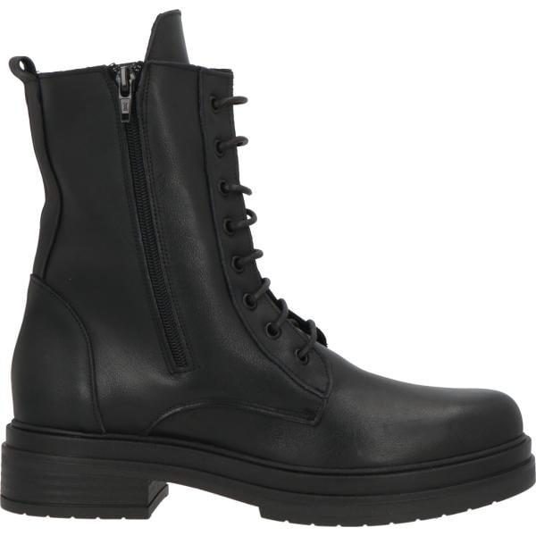 Stivaletti da donna con stringhe in nero pece con tacco a punta tonda con zip in pelle Divine Follie