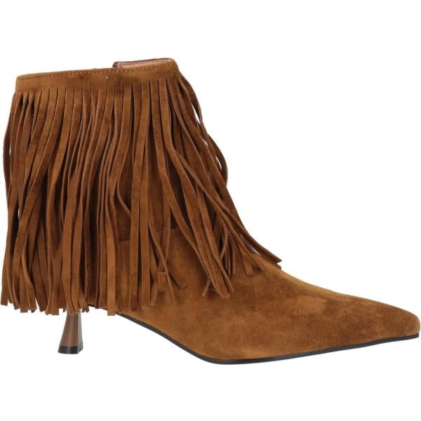 Stivaletti da donna in marrone scuro effetto scamosciato con tacco rocchetto a punta con zip in pelle Bibi Lou