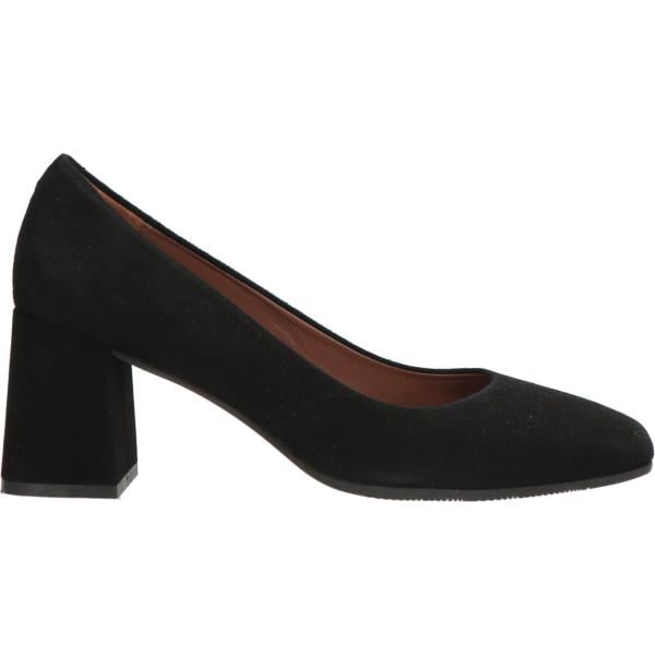 Décolleté da donna in nero pece effetto scamosciato con tacco a punta quadrata in pelle Le Mat Jeanmarc