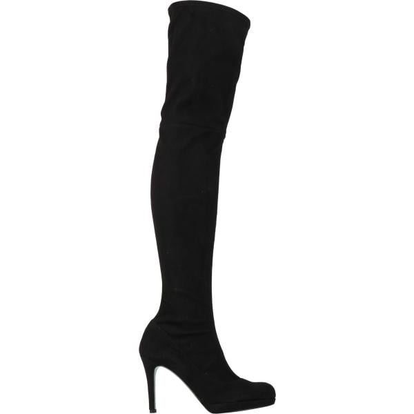 Stivali sopra il ginocchio da donna in nero pece effetto scamosciato con tacco spillo a punta tonda con zip in pelle The Seller The Seller